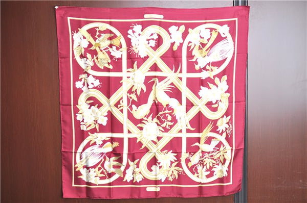 Authentic HERMES Carre 90 Scarf "Caraibes" Silk Bordeaux Red J7225