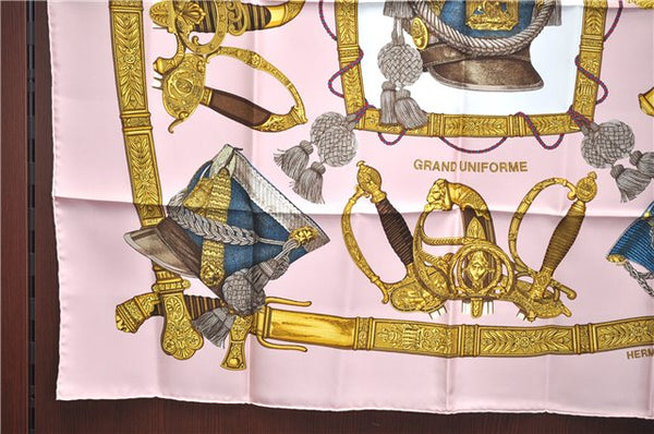 Authentic HERMES Carre 90 Scarf "GRAND UNIFORME" Silk Light Pink J7386