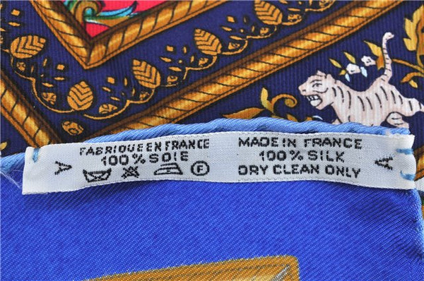 Authentic HERMES Carre 90 Scarf "CHASSE EN INDE" Silk Light Blue J7397