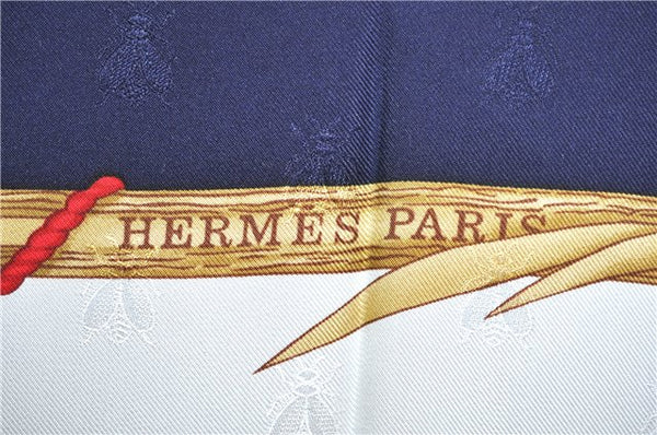 Authentic HERMES Carre 90 Scarf "Herbier de Gavarnie" Silk Navy Blue Box J7398