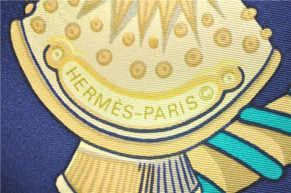 Authentic HERMES Carre 90 Scarf "Etendards et Bonnieres" Silk Navy Box J7399