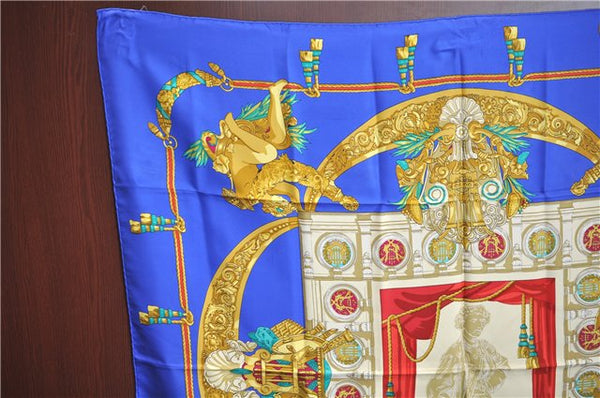 Authentic HERMES Carre 90 Scarf "HOMMAGE A CHARLES GARNIER" Silk Blue J7417