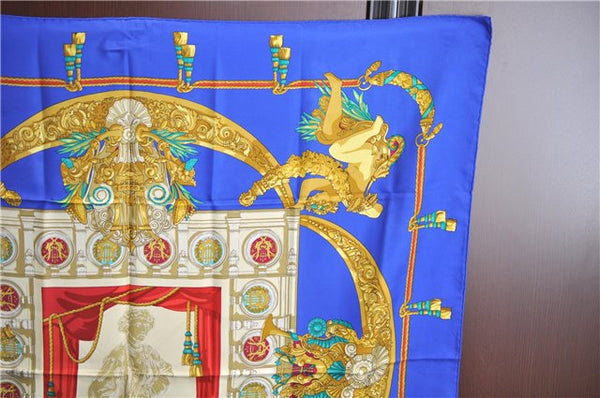 Authentic HERMES Carre 90 Scarf "HOMMAGE A CHARLES GARNIER" Silk Blue J7417