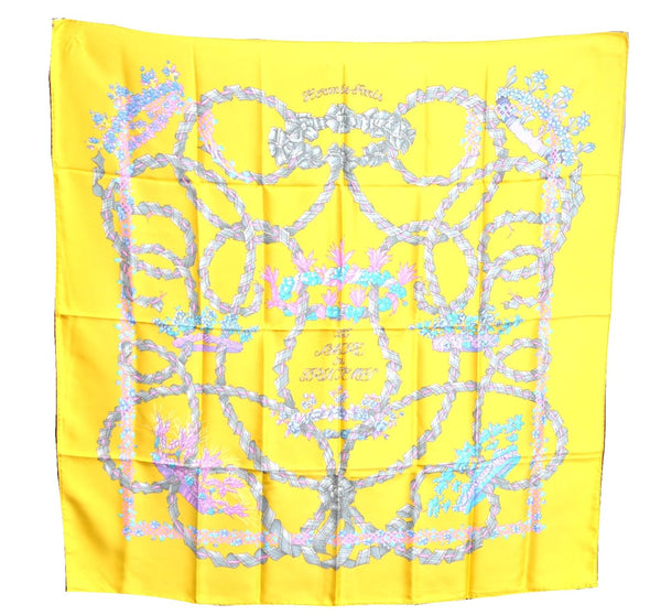 Authentic HERMES Carre 90 Scarf "LE SACRE du PRINTEMPS" Silk Yellow J7419