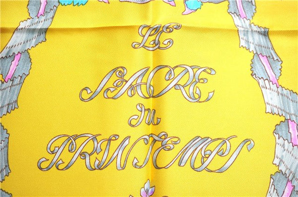 Authentic HERMES Carre 90 Scarf "LE SACRE du PRINTEMPS" Silk Yellow J7419