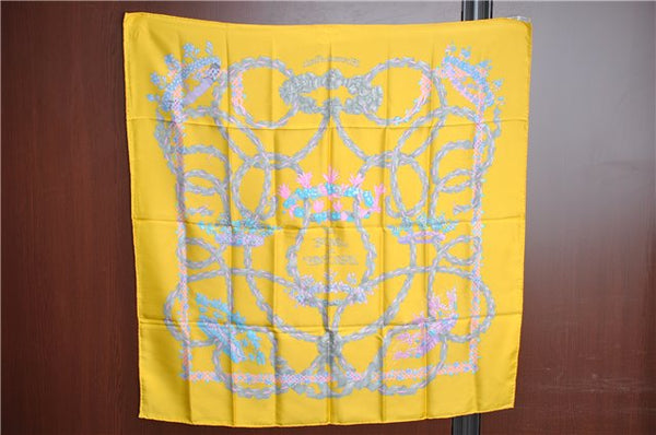 Authentic HERMES Carre 90 Scarf "LE SACRE du PRINTEMPS" Silk Yellow J7419