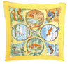 Authentic HERMES Pleats Scarf "LES QUATRE SAISONS" Silk Yellow Box J7420