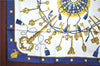 Authentic HERMES Carre 90 Scarf "LES CLES" Silk Navy Blue J7433