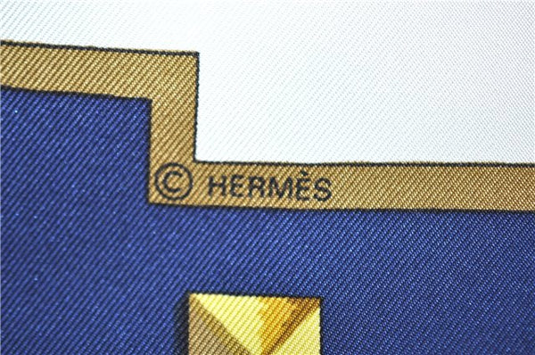 Authentic HERMES Carre 90 Scarf "LES CLES" Silk Navy Blue J7433