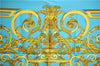 Authentic HERMES Carre 90 Scarf "LES TUILERIES" Silk Light Blue Gold J7436