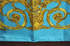 Authentic HERMES Carre 90 Scarf "LES TUILERIES" Silk Light Blue Gold J7436