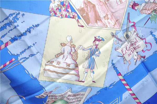 Authentic HERMES Carre 90 Scarf "LE CARNAVAL DE VENISE" Silk Light Blue J7438