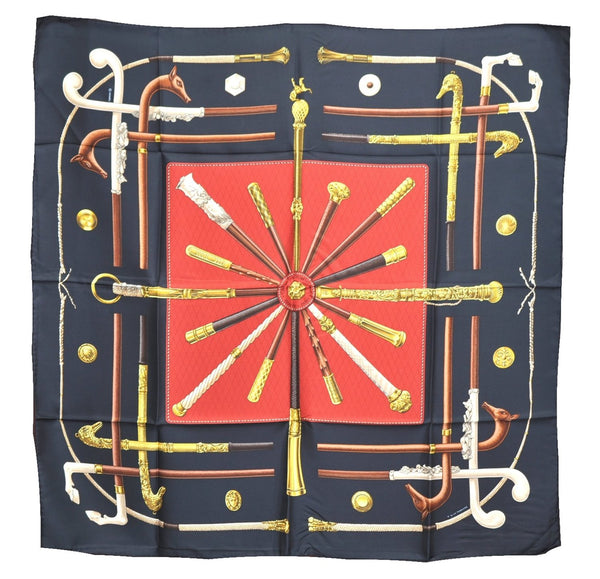 Authentic HERMES Carre 90 Scarf "CANNES & POMMEAUX" Silk Black Box J7445