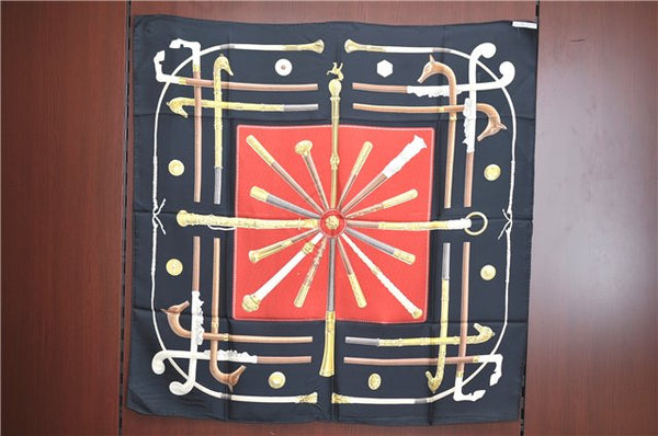 Authentic HERMES Carre 90 Scarf "CANNES & POMMEAUX" Silk Black Box J7445