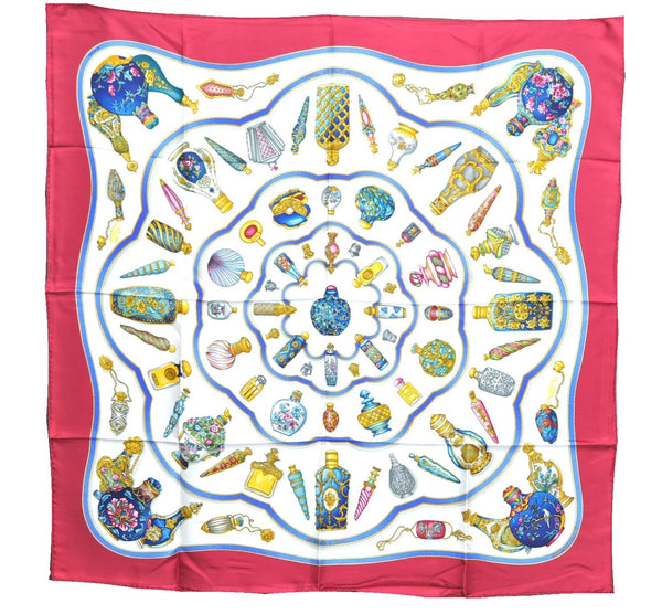 Authentic HERMES Carre 90 Scarf "Qu' importe le flacon" Silk Red Box J7453