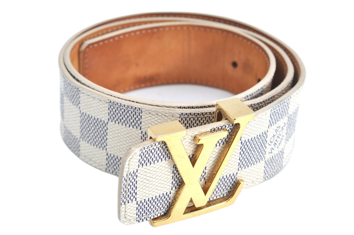 Authentic Louis Vuitton Damier Azur Ceinture Initial Belt Size85 M9609 LV J7455