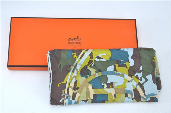 Auth HERMES Petit Carre 40 Scarf Handkerchief EN CAMOUFLAGE Silk Blue Box J7456