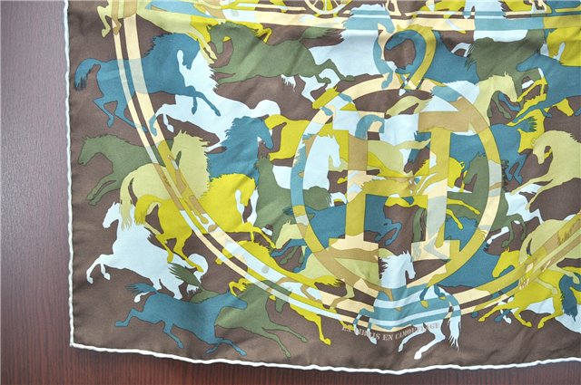 Auth HERMES Petit Carre 40 Scarf Handkerchief EN CAMOUFLAGE Silk Blue Box J7456