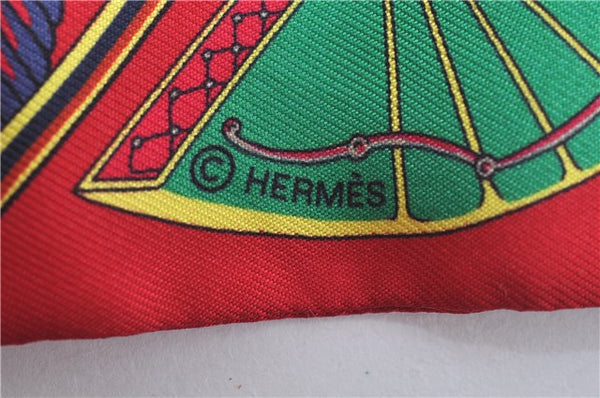 Authentic HERMES Twilly Scarf "Les Voitures" Silk Red Blue J7461