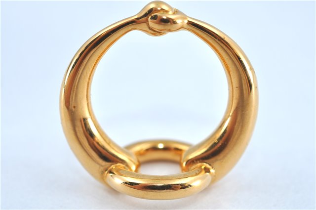 Authentic HERMES Scarf Ring Moris Circle Design Gold Tone J7469