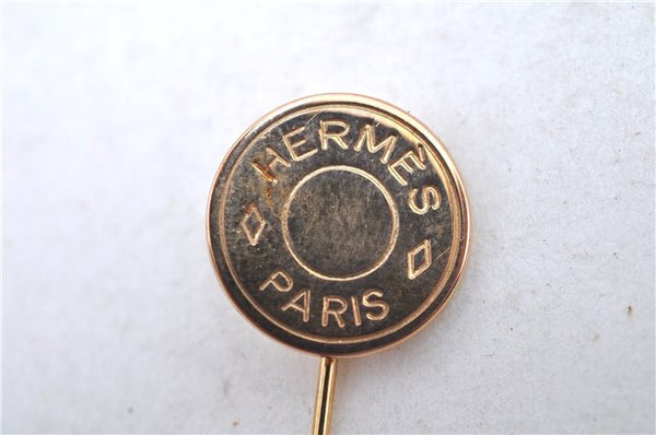 Authentic HERMES Sellier Bijouterie Fantaisie Pin Brooch Accessory Gold J7494