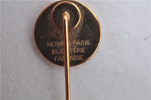 Authentic HERMES Sellier Bijouterie Fantaisie Pin Brooch Accessory Gold J7494