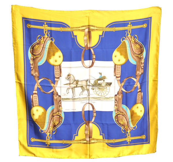 Authentic HERMES Carre 90 Scarf "Carrick a Pompe" Silk Yellow J7537