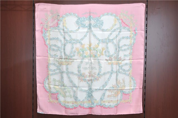 Authentic HERMES Carre 90 Scarf "LE SACRE du PRINTEMPS" Silk Light Pink J7544