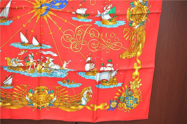 Authentic HERMES Carre 90 Scarf "VOILES DE LUMIERE" Silk Red J7550