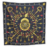 Authentic HERMES Carre 90 Scarf "LES CLES" Silk Black J7555