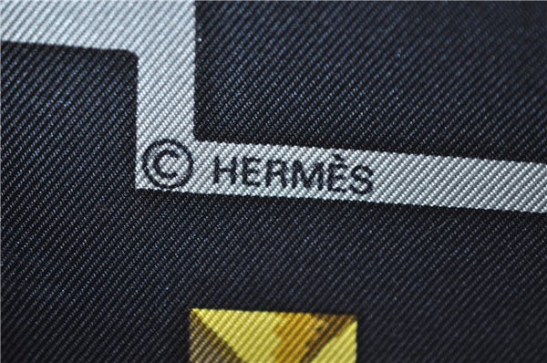 Authentic HERMES Carre 90 Scarf "LES CLES" Silk Black J7555