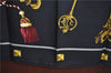 Authentic HERMES Carre 90 Scarf "LES CLES" Silk Black J7555