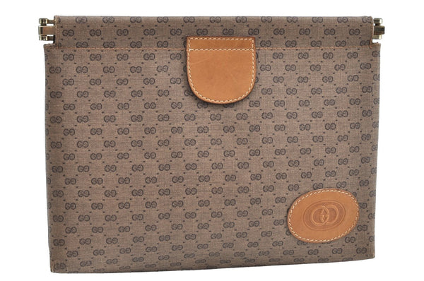 Authentic GUCCI Micro GG PVC Leather Clutch Hand Bag Purse Brown J7575