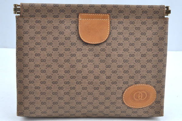 Authentic GUCCI Micro GG PVC Leather Clutch Hand Bag Purse Brown J7575