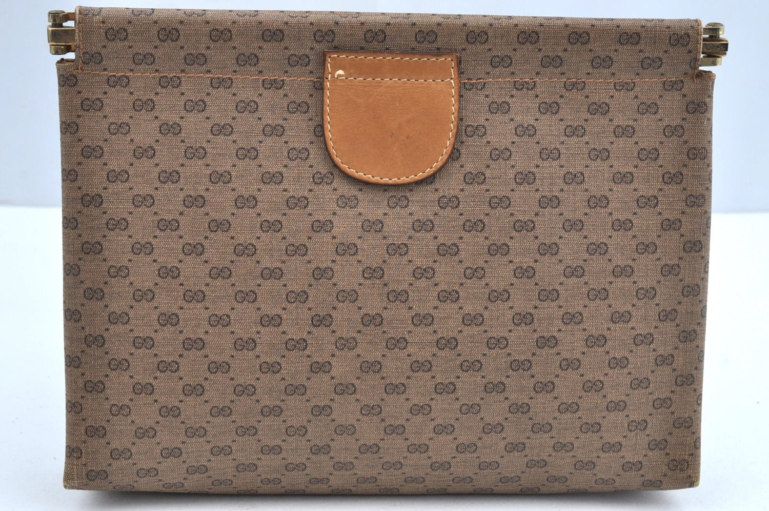 Authentic GUCCI Micro GG PVC Leather Clutch Hand Bag Purse Brown J7575