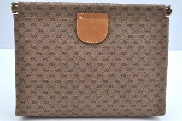 Authentic GUCCI Micro GG PVC Leather Clutch Hand Bag Purse Brown J7575