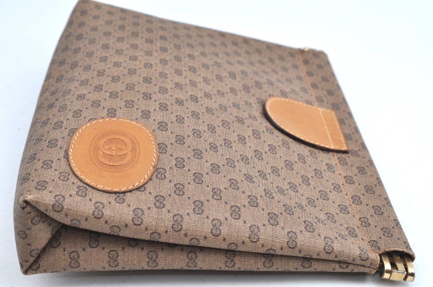 Authentic GUCCI Micro GG PVC Leather Clutch Hand Bag Purse Brown J7575