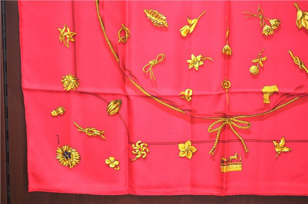 Authentic HERMES Carre 90 Scarf "Clips" Silk Red J7580