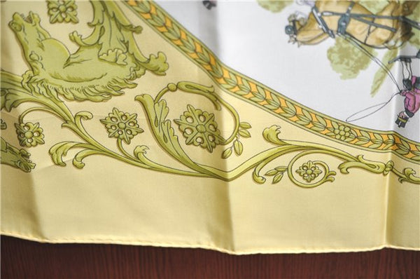 Authentic HERMES Carre 90 Scarf "LA PROMENADE DE LONGCHAMPS" Silk Yellow J7598