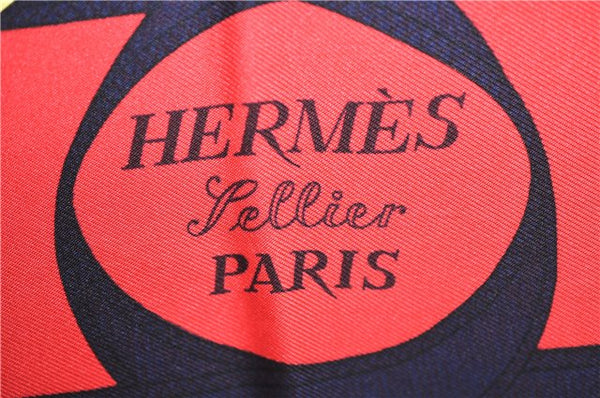 Authentic HERMES Carre 90 Scarf "Eperon d'Or" Silk Navy Blue J7599