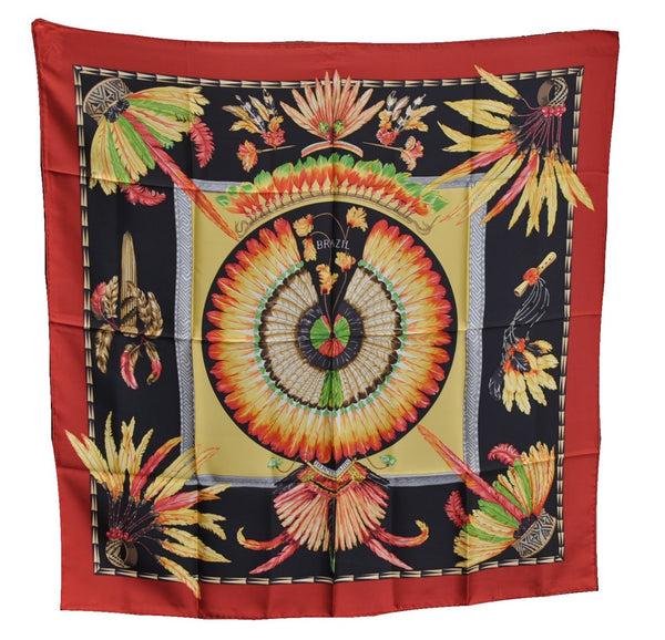 Authentic HERMES Carre 90 Scarf "BRAZIL" Silk Red J7629