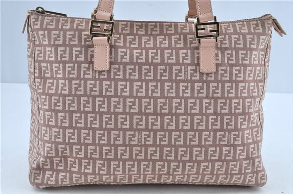 Authentic FENDI Zucchino Hand Tote Bag Purse Canvas Leather Light Pink  J7680