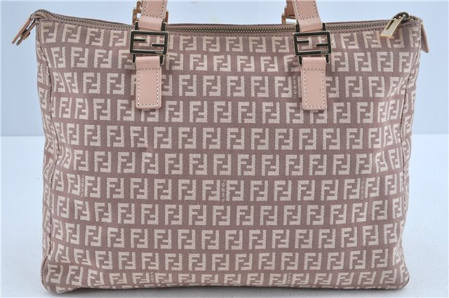 Authentic FENDI Zucchino Hand Tote Bag Purse Canvas Leather Light Pink  J7680