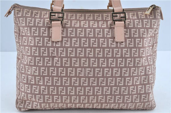 Authentic FENDI Zucchino Hand Tote Bag Purse Canvas Leather Light Pink  J7680