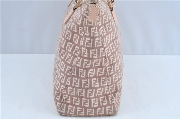 Authentic FENDI Zucchino Hand Tote Bag Purse Canvas Leather Light Pink  J7680