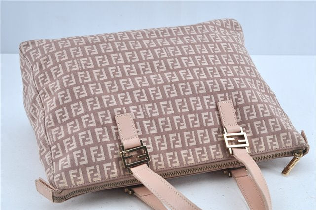 Authentic FENDI Zucchino Hand Tote Bag Purse Canvas Leather Light Pink  J7680