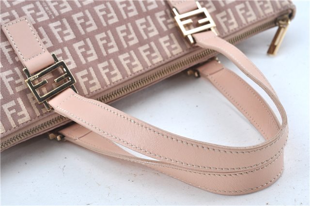 Authentic FENDI Zucchino Hand Tote Bag Purse Canvas Leather Light Pink  J7680