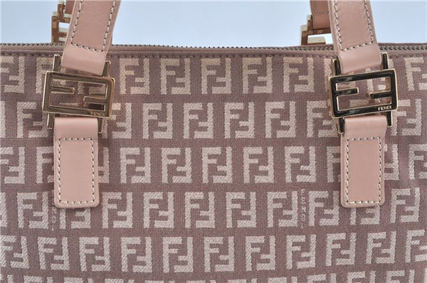 Authentic FENDI Zucchino Hand Tote Bag Purse Canvas Leather Light Pink  J7680