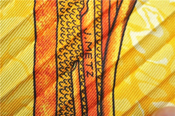 Authentic HERMES Pleats Scarf "CARPE DIEM" Silk Orange Yellow J7690