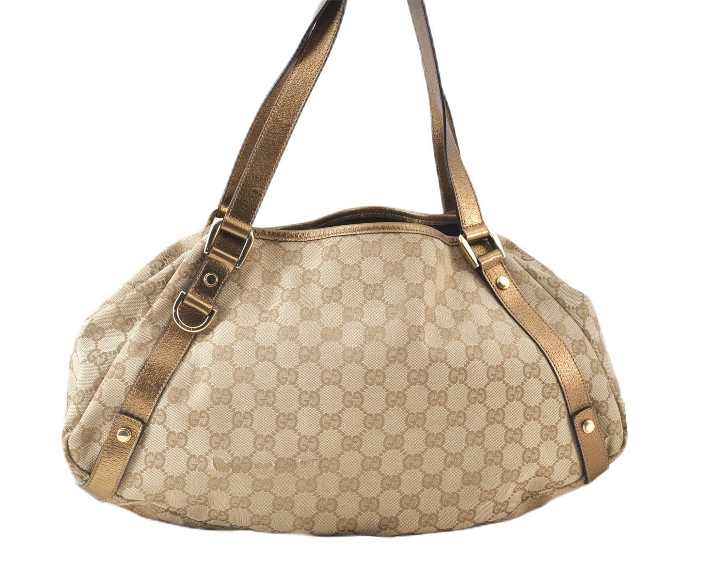 Authentic GUCCI Abbey Shoulder Tote Bag GG Canvas Leather 130736 Beige J7695